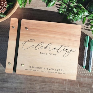 Memorial Guest Book - Custom Celebration Of Life Book - Personalized Wooden Funeral Guestbook - Memorial Book of Condolences Memory Book image 11