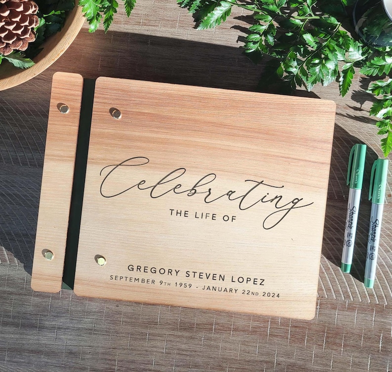 Memorial Guest Book - Custom Celebration Of Life Book - Personalized Wooden Funeral Guestbook - Memorial Book of Condolences Memory Book image 11