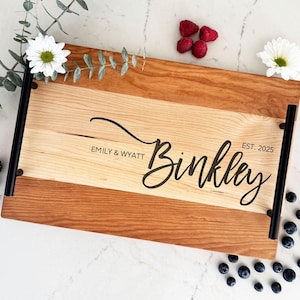 Engraved Last Name Serving Tray - Personalized Wooden Tray with Handles - Ideal Wedding, Anniversary, Housewarming Gift - Memory Keepsake