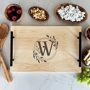 Personalized Hardwood Serving Tray: Laser Engraved Charcuterie Board with Monogram