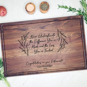 Never Underestimate Personalized Cutting Board For Retirement. Retirement Gift for Him. Retirement Gift for Her. Custom Retirement Gift