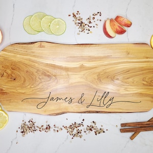 Custom RUSTIC OLIVE WOOD Cheese Board, Personalized Kitchen Gift. Custom Olive Wood Board. Engraved Charcuterie Board. 1st Home Gift