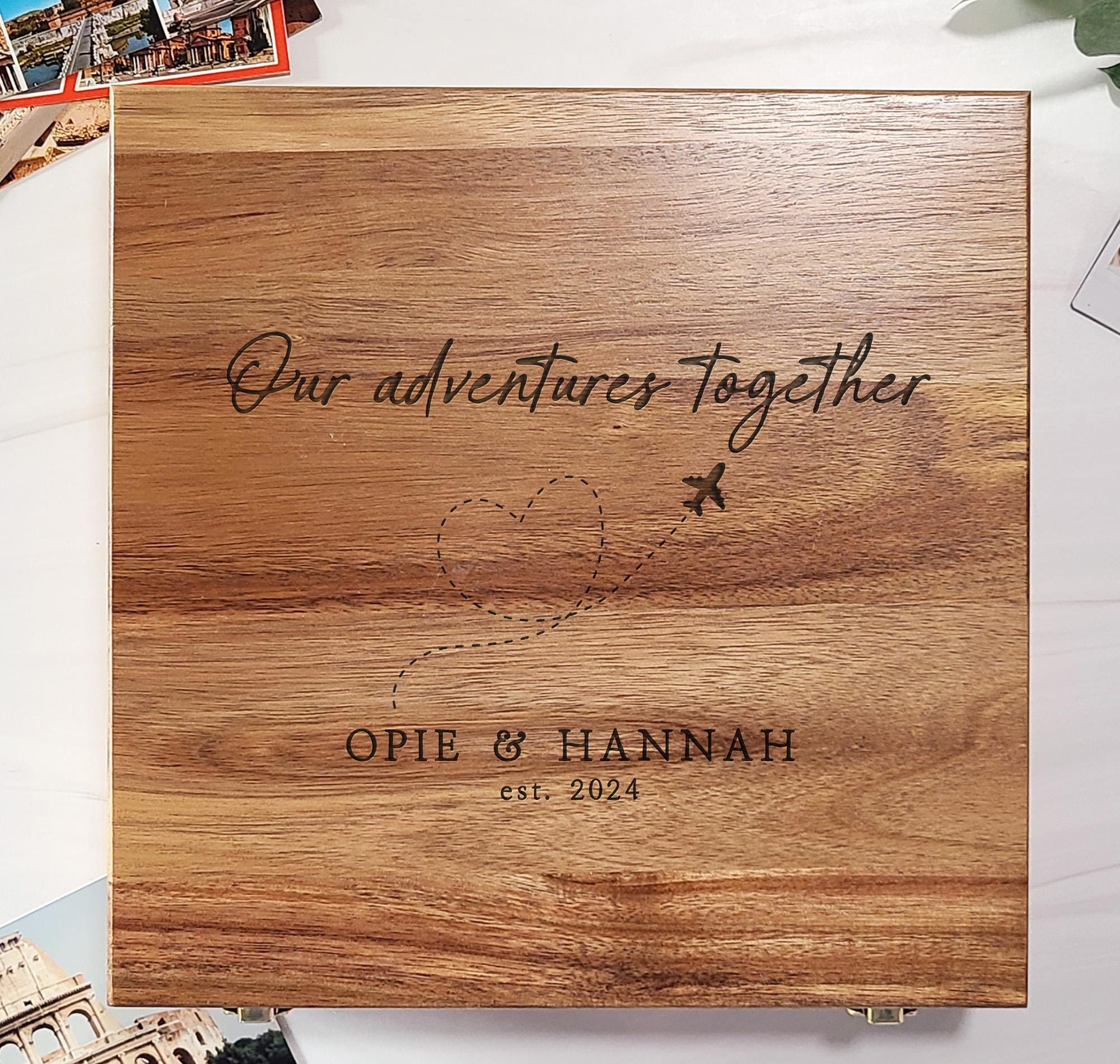 Custom Keepsake Box, Acacia Wood Memory Box, Our Adventure Box, Honeymoon Memory Box, Gift for Couples, Travel Memory Box, Engraved Gift Box