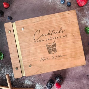 Custom Cocktail Book - Personalized Wooden Cocktail Drink Recipe Book - Bartender Journal - Mixology Birthday Gift - Bar Book Custom Pages