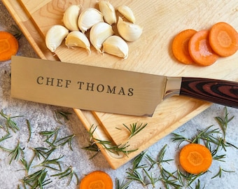 Couteau de chef Nakiri gravé personnalisé - couperet pour hacher les légumes personnalisé - manche en bois de pakka