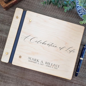 Personalized Wooden Memorial Guest Book: Engraved Celebration of Life