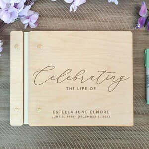 Memorial Guest Book - Custom Celebration Of Life Book - Personalized Wooden Funeral Guestbook - Memorial Book of Condolences Memory Book image 9