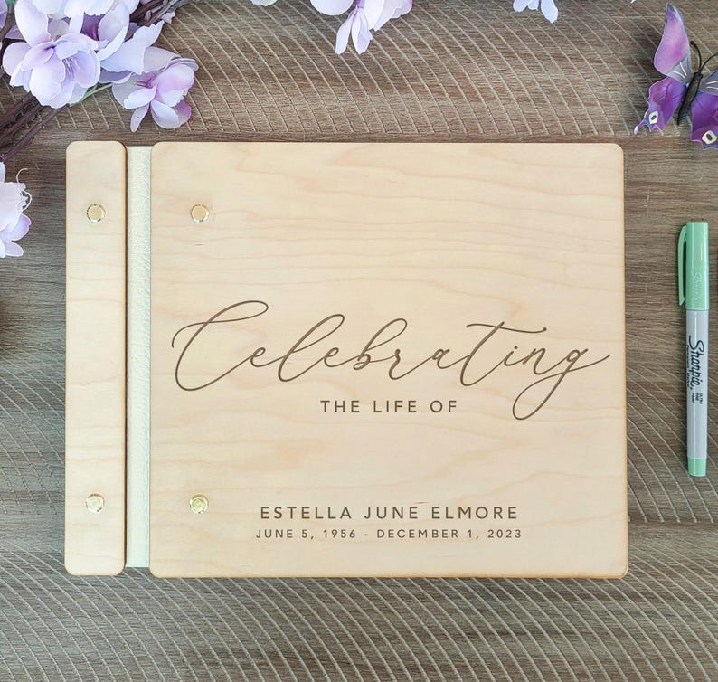 Memorial Guest Book - Custom Celebration Of Life Book - Personalized Wooden Funeral Guestbook - Memorial Book of Condolences Memory Book image 9