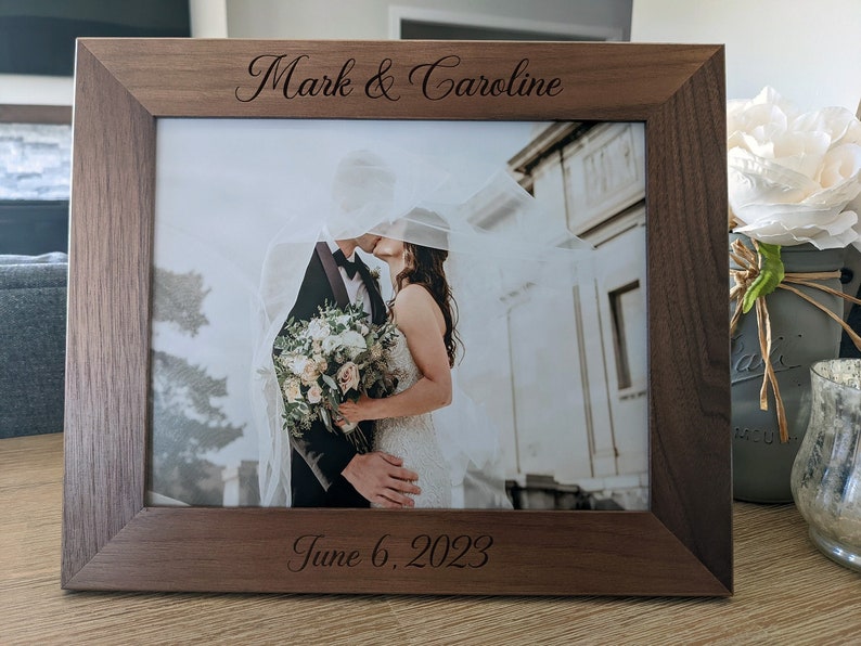 Custom Personalized Photo Frame, Custom Engraved Wood Picture Frame, Custom Wedding Frame, Newlywed Gift, Custom Baby Gift image 1