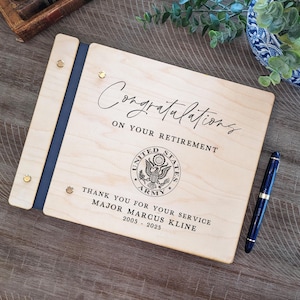 Personalized Military Retirement Guest Book: Army, Navy, Air Force, Marines Engraved Wood Keepsake