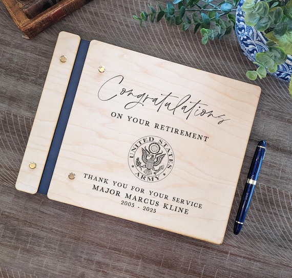 Personalized Military Retirement Guest Book: Army, Navy, Air Force, Marines Engraved Wood Keepsake