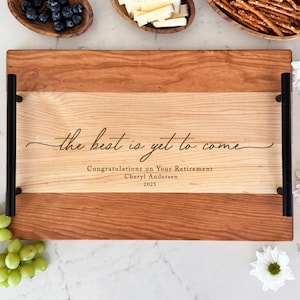Personalized Retirement Serving Tray: Engraved Maple or Walnut Wood