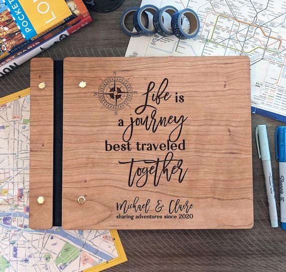 Life is a Journey Best Traveled Together, Couple Adventure Book,  Custom Bucket List - Engraved Personalized Wedding Gift, Adventure Journal