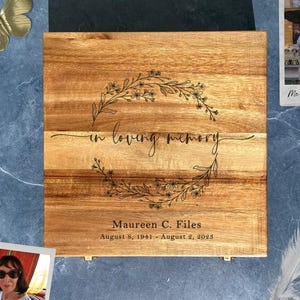 Memorial Memory Box, Custom Keepsake Box for Loved One, Acacia Wood Memory Box,  Memorial Keepsake Storage Box, Memory Box for Mom or Dad