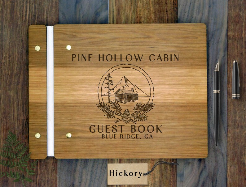 Custom Engraved Wood Cover Guest Book For Mountain Lodge Etsy