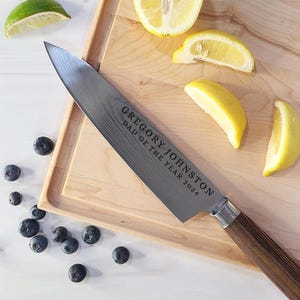 Custom Engraved Chef Knife: 8-inch Stainless Steel Blade, Pakka Wood Handle