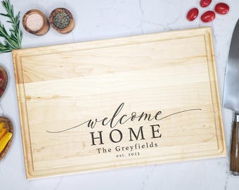 Personalized Welcome Home Engraved Cutting Board Gift. Housewarming Gift.