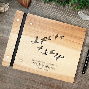 Celebrating the life of Guest Book - Custom Wooden Memorial Service Book - Personalized Celebration Of Life Memory Book  Funeral Keepsake
