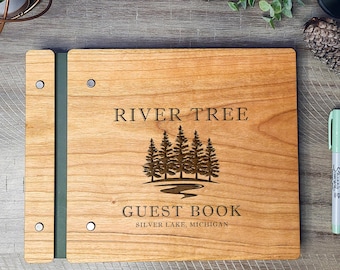 Custom Engraved Guest Book for Vacation House- Lodge, Cabin, Mountain home. Wood Cover. Guest Comment Book. AIRBNB Personalized Guestbook