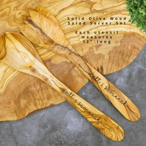 Personalized Custom Rustic Olive Wood Salad Server Set. Unique Engraved Rustic Salad Server Set. New Home Anniversary Wedding Gift image 3