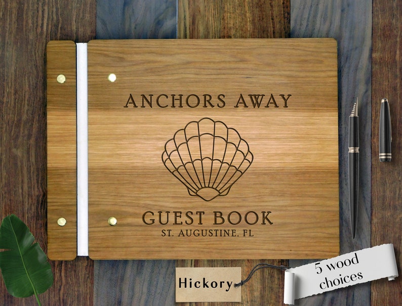 Custom Engraved Beach House Guest Book Wood Cover Etsy