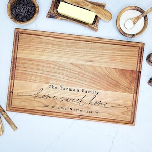 Our First Home Custom Cutting Board - Realtor New Home Closing Gift - Home Sweet Home Housewarming Gift - GPS Coordinate Cutting Board