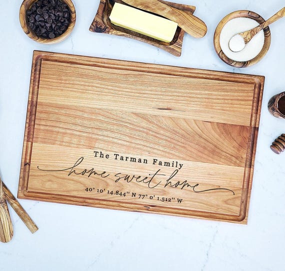 Our First Home Custom Cutting Board - Realtor New Home Closing Gift - Home Sweet Home Housewarming Gift - GPS Coordinate Cutting Board