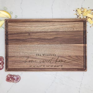 Our First Home Custom Cutting Board - Realtor New Home Closing Gift - Home Sweet Home Housewarming Gift - GPS Coordinate Cutting Board image 8