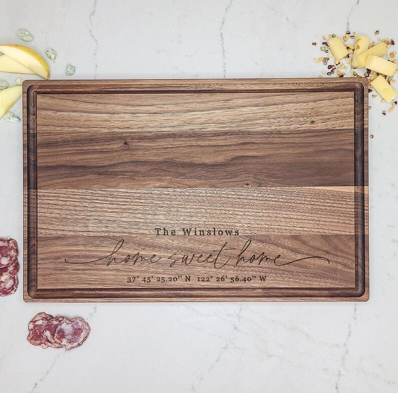 Our First Home Custom Cutting Board - Realtor New Home Closing Gift - Home Sweet Home Housewarming Gift - GPS Coordinate Cutting Board image 8