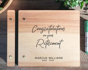 Personalized Wooden Retirement Guest Book: Engraved Keepsake Album