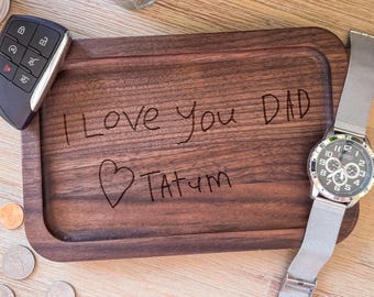 Custom Engraved Wood Catch-all Tray: Personalized Handwriting Valet Dish