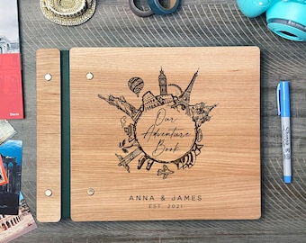 Our Adventure Book - Engraved and Personalized Custom Wood Adventure Notebook. Wood Notebook or Adventure Album or Travel Journal