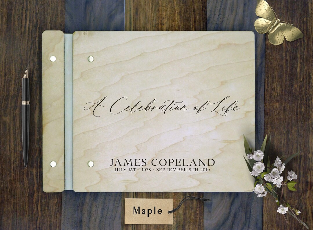 Celebration of Life Guest Book Custom Wooden Memorial Guest Book / Wood