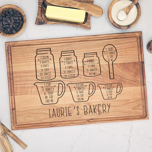 Engraved Baking Chart Cutting Board: Custom Maple, Cherry, Walnut