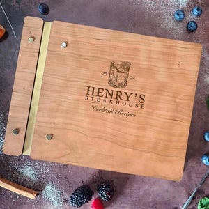 Cocktail Recipe Book - Custom Restaurant Cocktail Book for Bartenders - Mixology Gift for Bartender - Personalized Wooden Family Bar Book