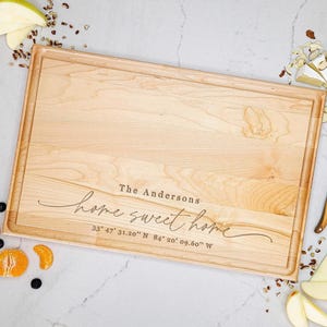Our First Home Custom Cutting Board - Realtor New Home Closing Gift - Home Sweet Home Housewarming Gift - GPS Coordinate Cutting Board image 5