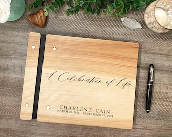 Personalized Wooden Memorial Guest Book: Engraved Celebration of Life