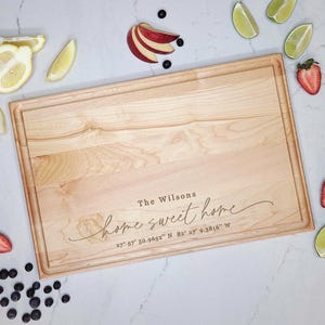 Our First Home Custom Cutting Board - Realtor New Home Closing Gift - Home Sweet Home Housewarming Gift - GPS Coordinate Cutting Board image 7