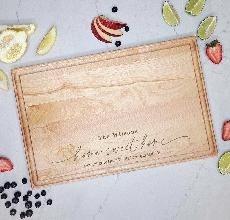 Our First Home Custom Cutting Board - Realtor New Home Closing Gift - Home Sweet Home Housewarming Gift - GPS Coordinate Cutting Board image 7