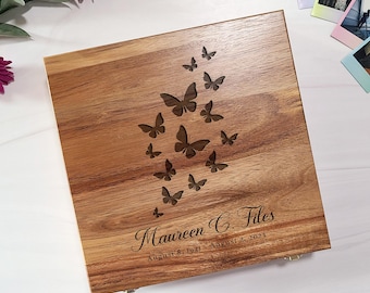 Butterfly Memorial Acacia Wood Memory Box - Personalized Custom Keepsake