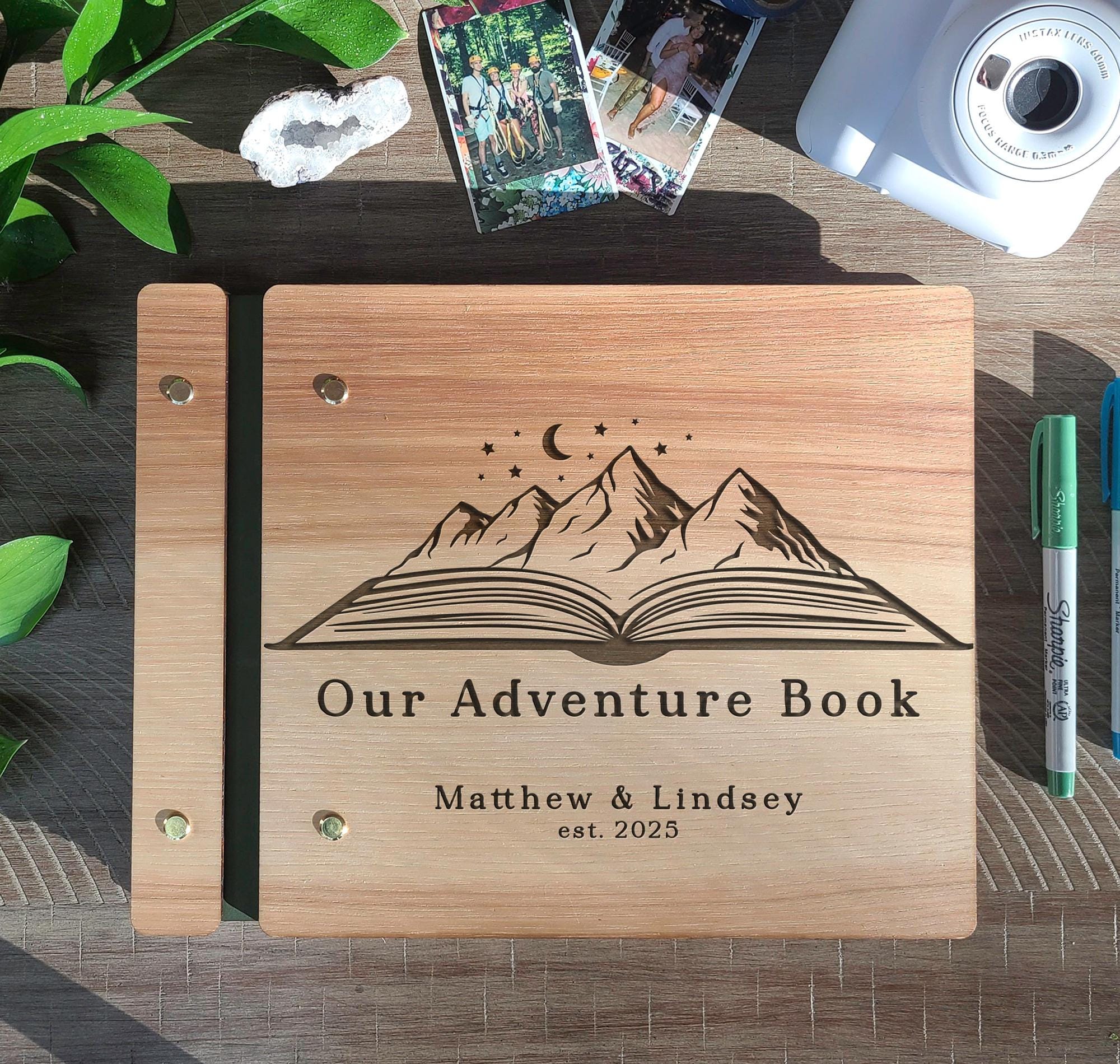 Our Adventure Book Mountain Art Custom Engraved - Personalized Couple Gift -  Personalized Adventure Notebook - Travel Journal