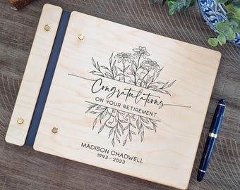 Engraved Wooden Retirement Guest Book: Custom Keepsake Gift