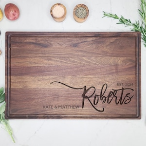 Family Name Personalized Cutting Board - Custom Engraved Wedding Gift - Anniversary Housewarming Gift For Couple - Wooden Kitchen Gift
