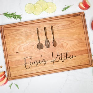 Personalized Kitchen Utensil Cutting Board: Engraved Cherry Wood Gift