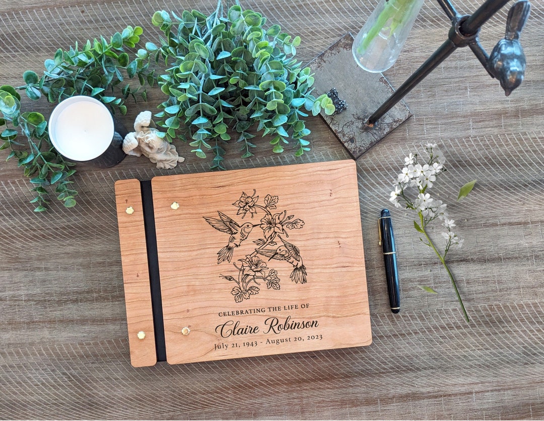 Custom Memorial Book. Hummingbird Memory Custom Wooden Memorial Guest