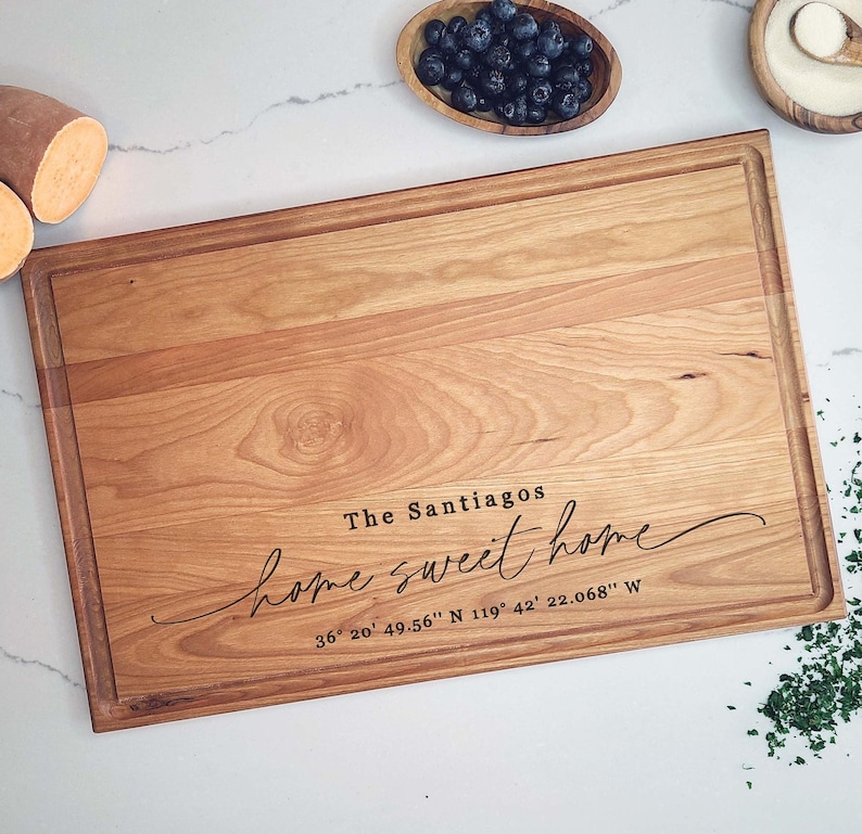 Our First Home Custom Cutting Board - Realtor New Home Closing Gift - Home Sweet Home Housewarming Gift - GPS Coordinate Cutting Board image 9