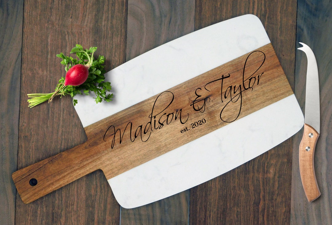 Custom Wedding Gift for Couple, Personalized Acacia Wood Marble Cheese