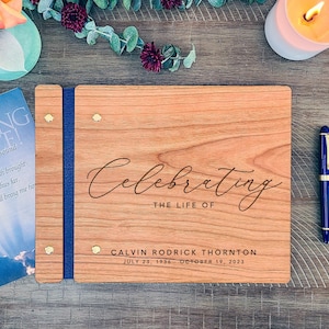 Memorial Guest Book - Custom Celebration Of Life Book - Personalized Wooden Funeral Guestbook - Memorial Book of Condolences Memory Book image 10