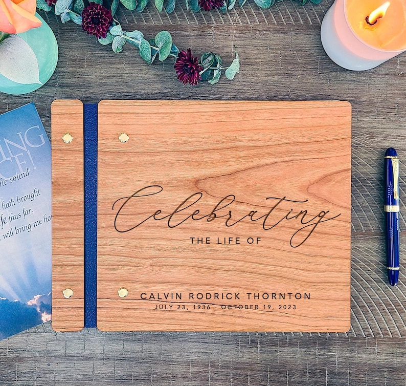 Memorial Guest Book - Custom Celebration Of Life Book - Personalized Wooden Funeral Guestbook - Memorial Book of Condolences Memory Book image 10