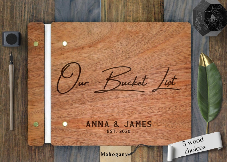 Our Bucket List Book a Wood cover Guest Book style custom | Etsy